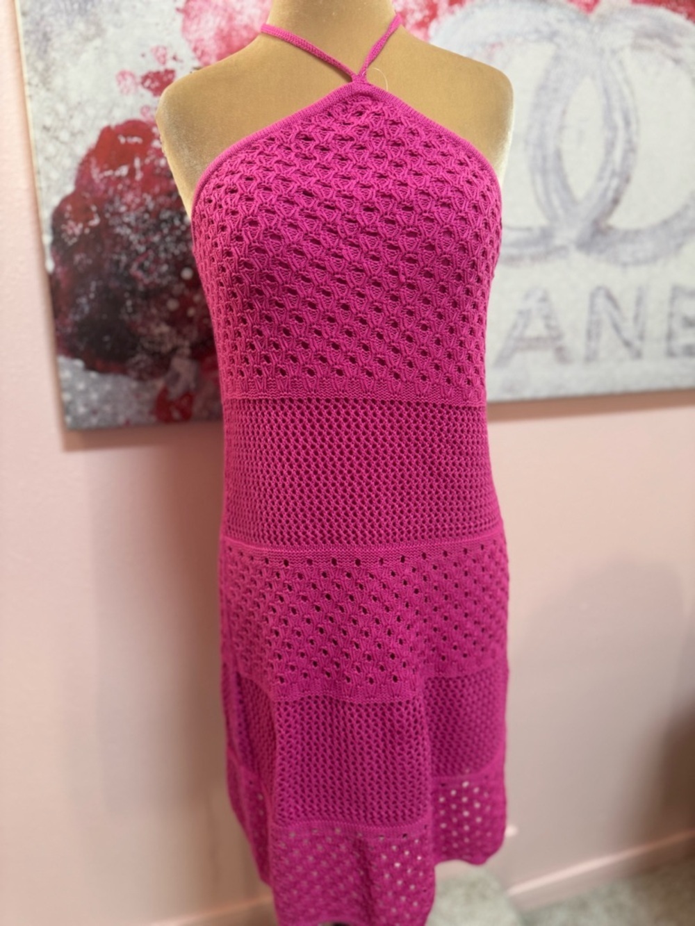Old Navy Fuchsia Cotton Crochet Halter Knit Dress